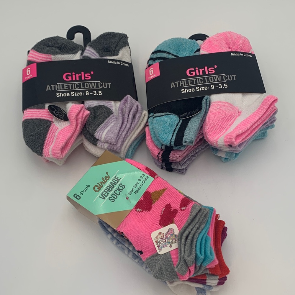 Girls' Athletic Low-Cut Socks - 6 Pack X 3 = 18 pairs